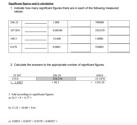 Solved Significant figures and it calculationIndicate how | Chegg.com