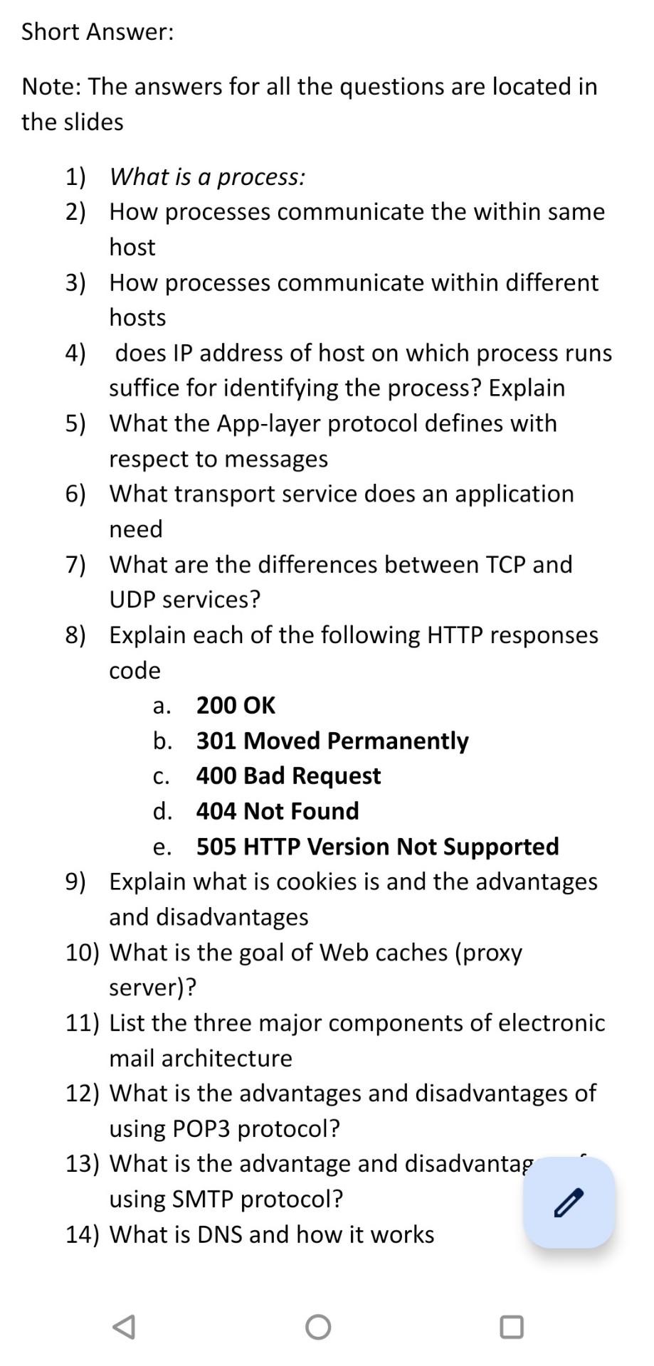 Solved Short Answer: Note: The answers for all the questions | Chegg.com