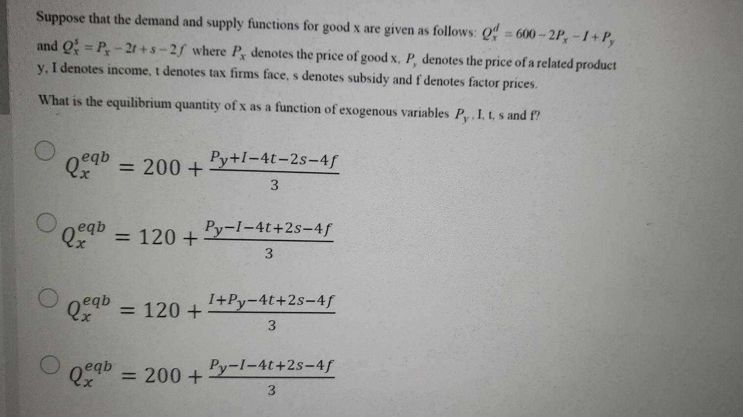 Solved Suppose that the demand and supply functions for good | Chegg.com