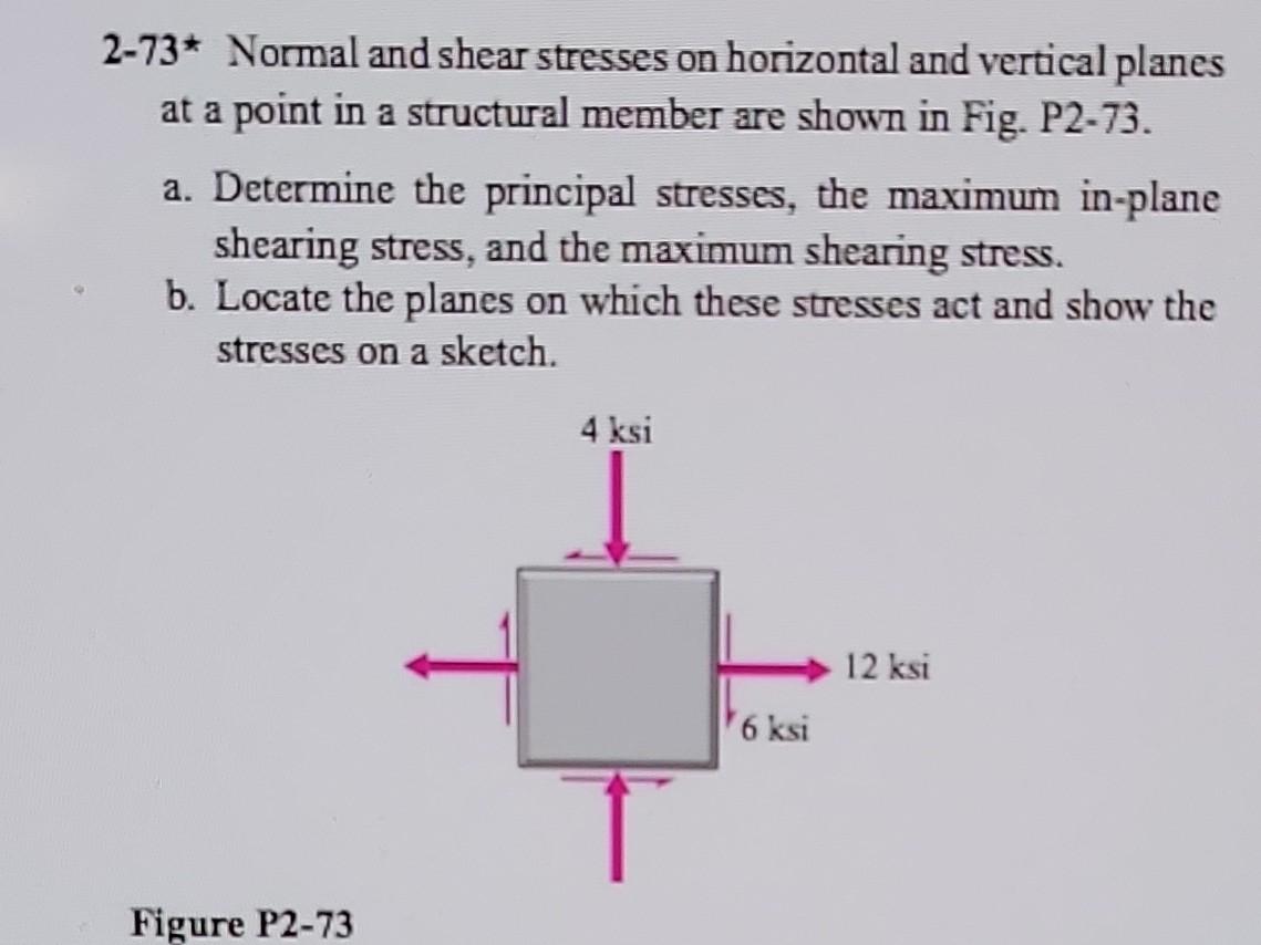 Solved 2−73⋆ Normal and shear stresses on horizontal and | Chegg.com