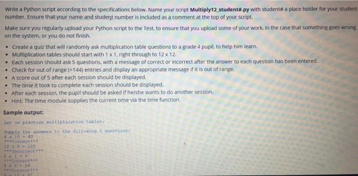 Solved Write a Python script according to the specifications | Chegg.com