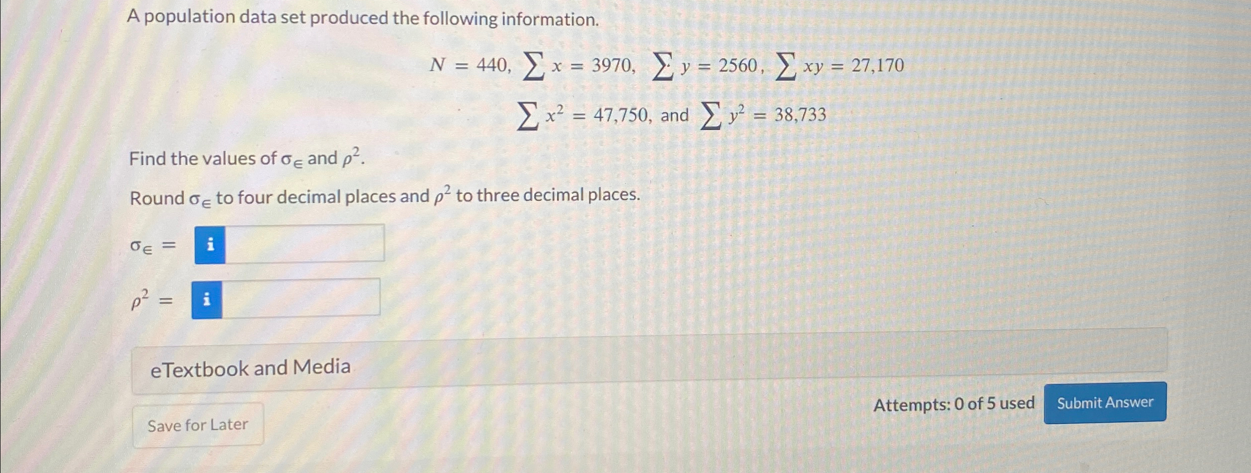 Solved A population data set produced the following | Chegg.com