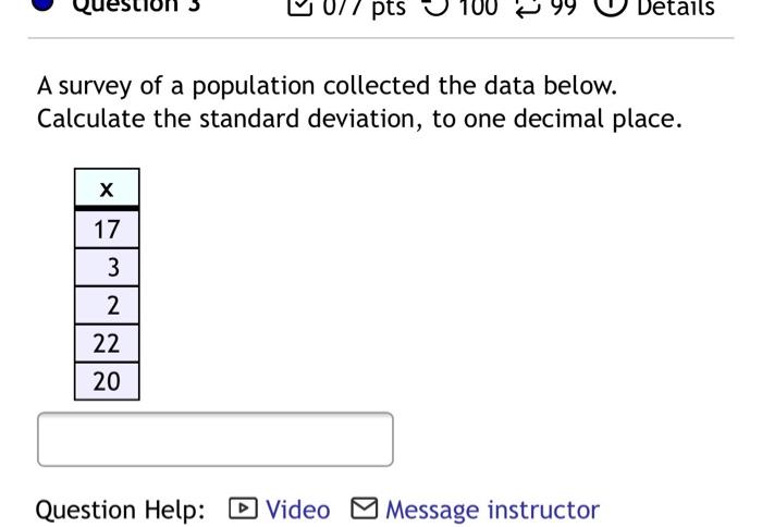 Solved pts Details A survey of a population collected the | Chegg.com