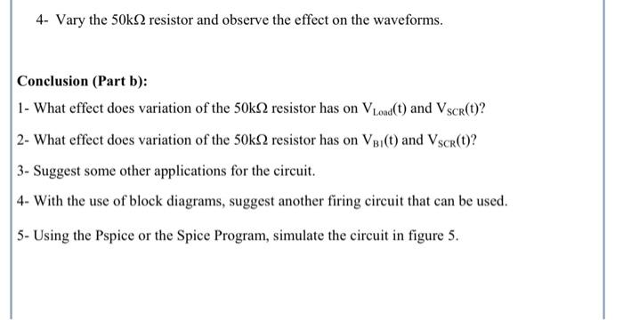 4- Vary the \( 50 \mathrm{k} \Omega \) resistor and observe the effect on the waveforms.
Conclusion (Part b):
1- What effect 