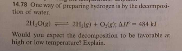 Solved 14.78 One way of preparing hydrogen is by the | Chegg.com