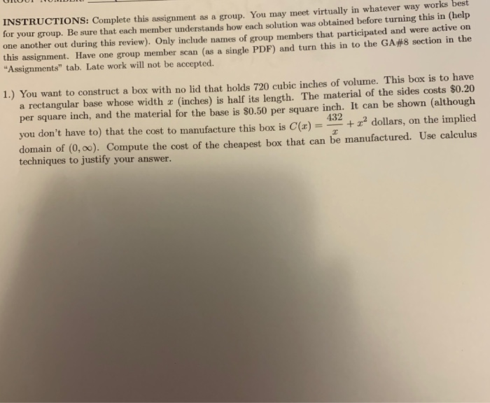 Solved INSTRUCTIONS: Complete this assignment as a group. | Chegg.com