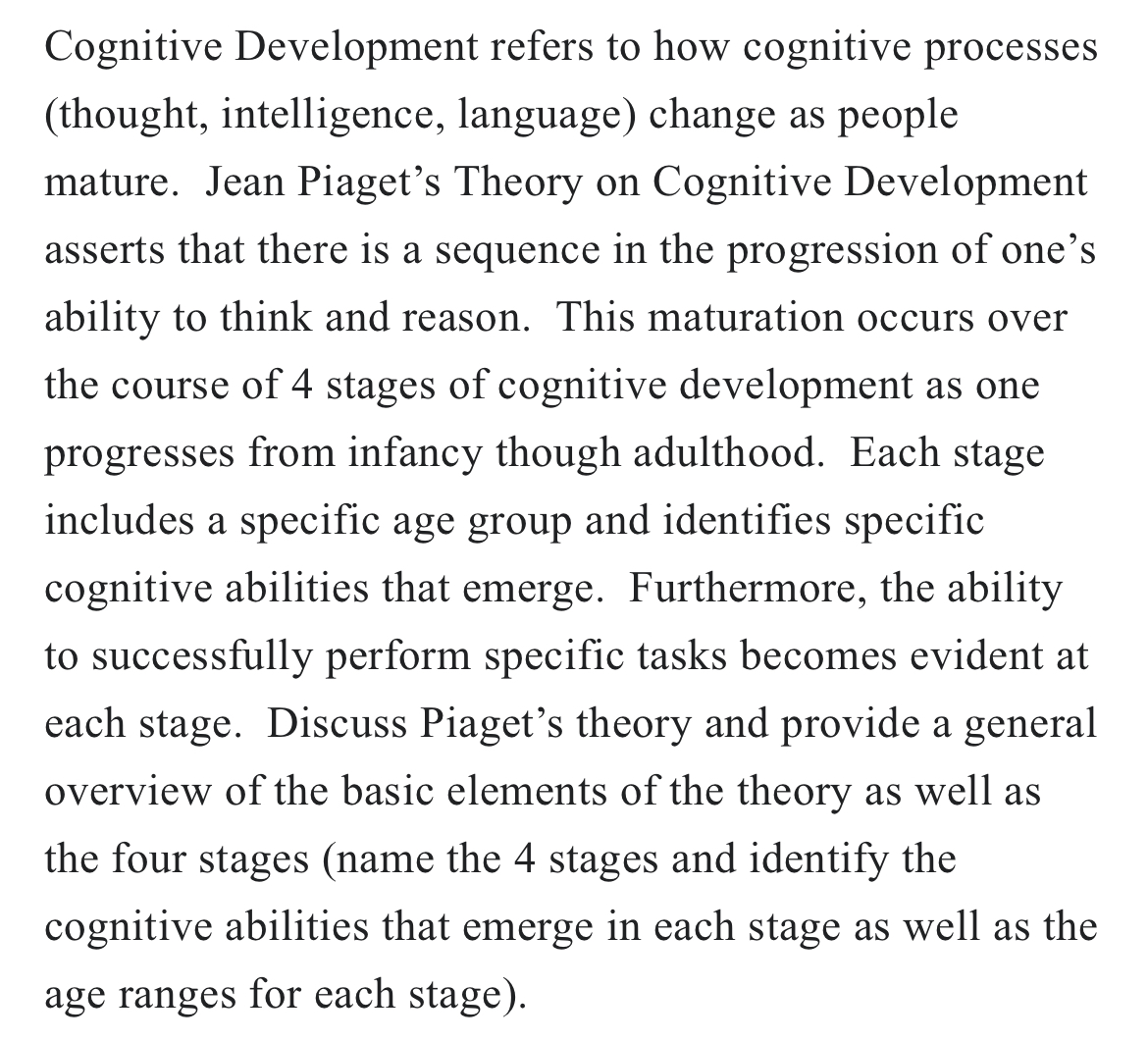 Solved Cognitive Development refers to how cognitive Chegg