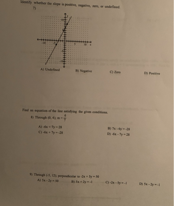 Solved Identify whether the slope is positive, negative, | Chegg.com