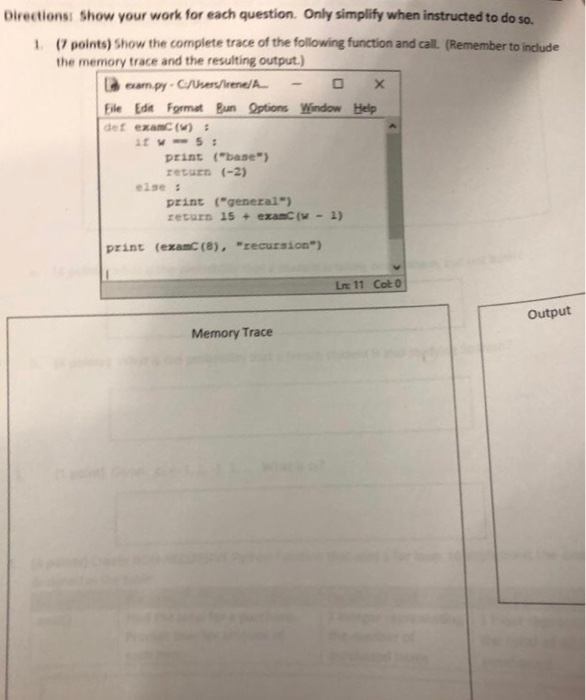 Solved Directions Show your work for each question. Only | Chegg.com
