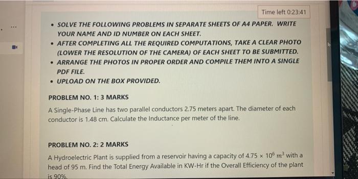 Solved Time left 0:23:41 • SOLVE THE FOLLOWING PROBLEMS IN | Chegg.com