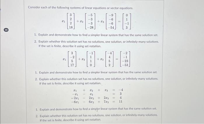 Solved Consider each of the following systems of linear | Chegg.com