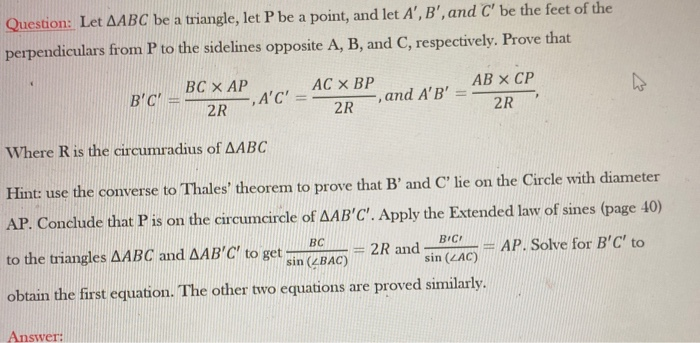 Solved Question: Let AABC be a triangle, let P be a point, | Chegg.com