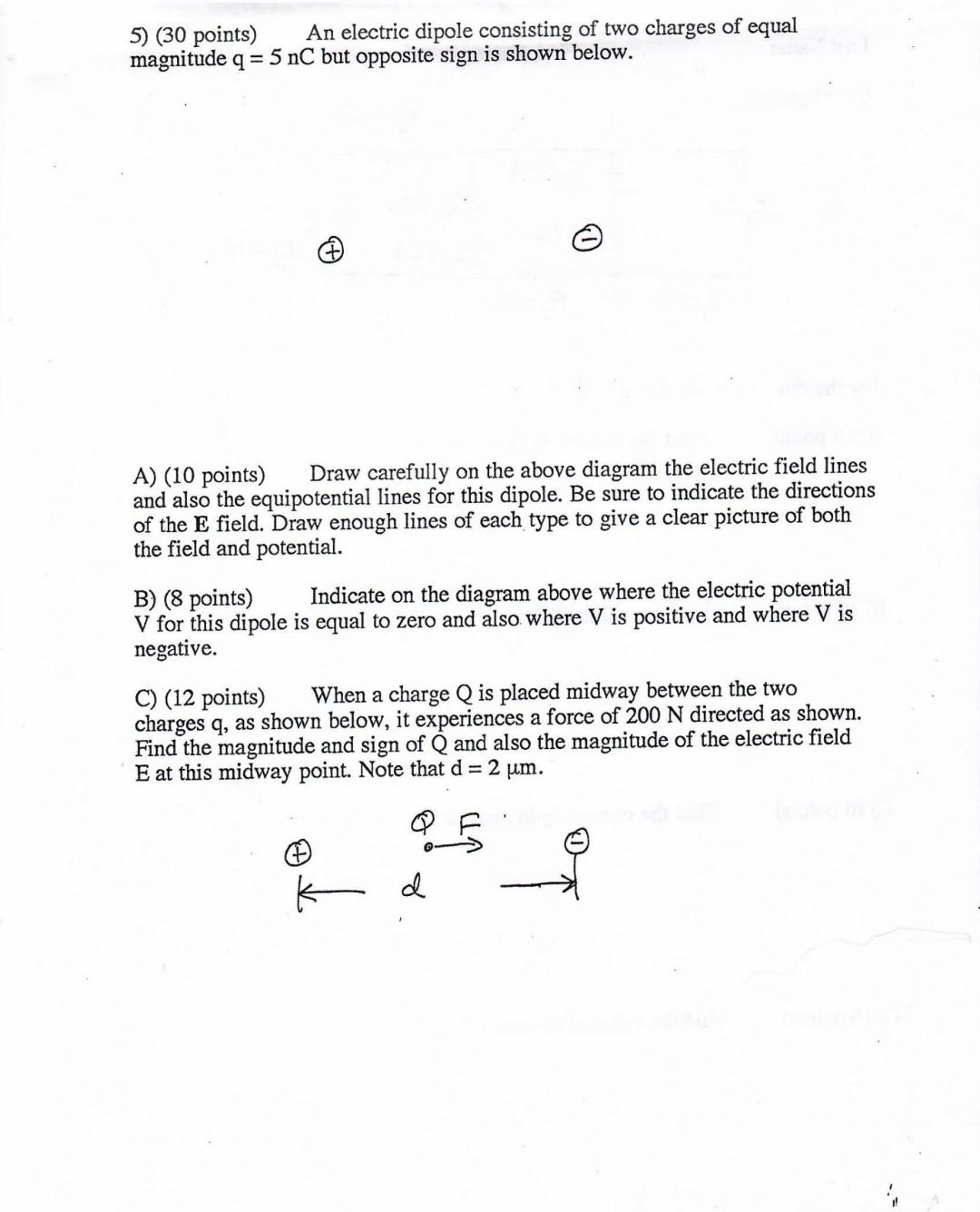 Solved 5) (30 points) An electric dipole consisting of two | Chegg.com