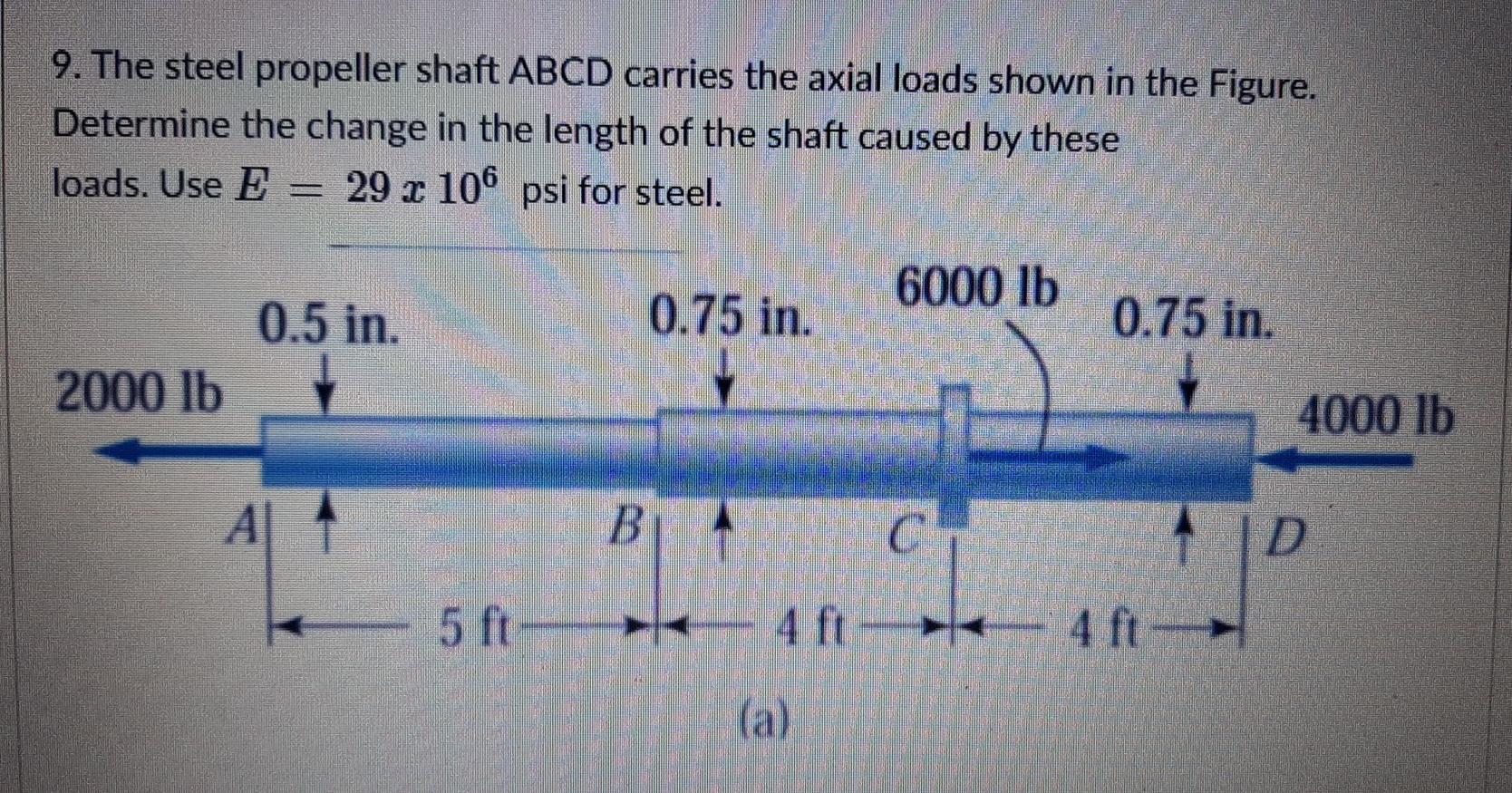 Solved 9. The steel propeller shaft ABCD carries the axial