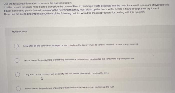 Solved Use the following information to answer the question | Chegg.com