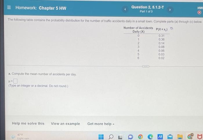 Solved = Homework: Chapter 5 HW Question 2, 5.1.2-T Part 1 | Chegg.com