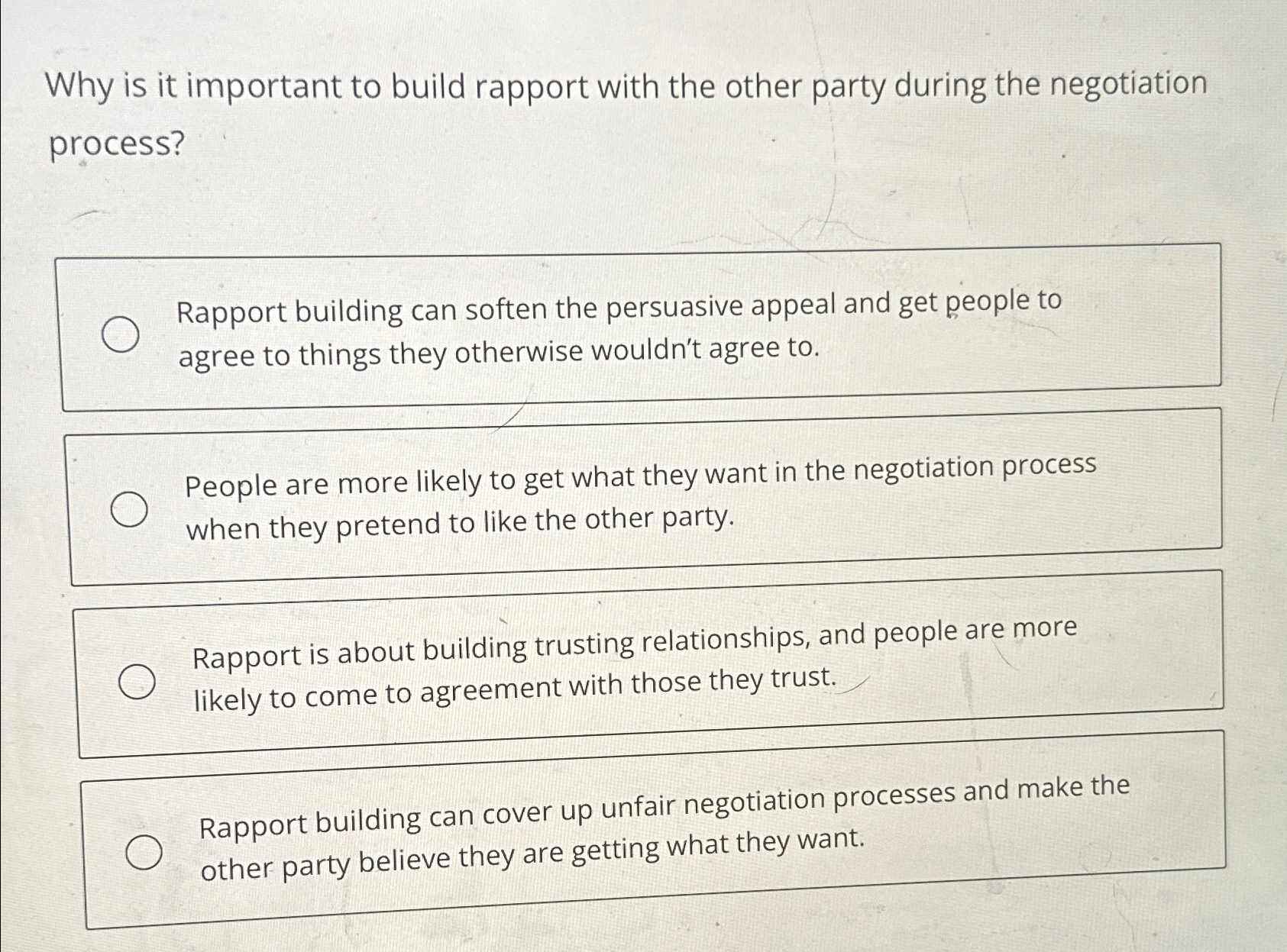 Solved Why is it important to build rapport with the other | Chegg.com