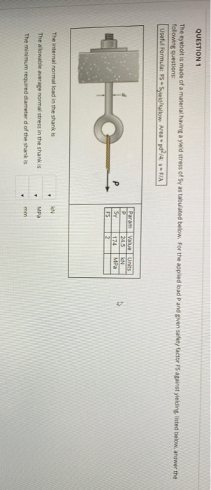 Solved Question 1 The Eyebolt Is Made Of A Material Havin Chegg Com