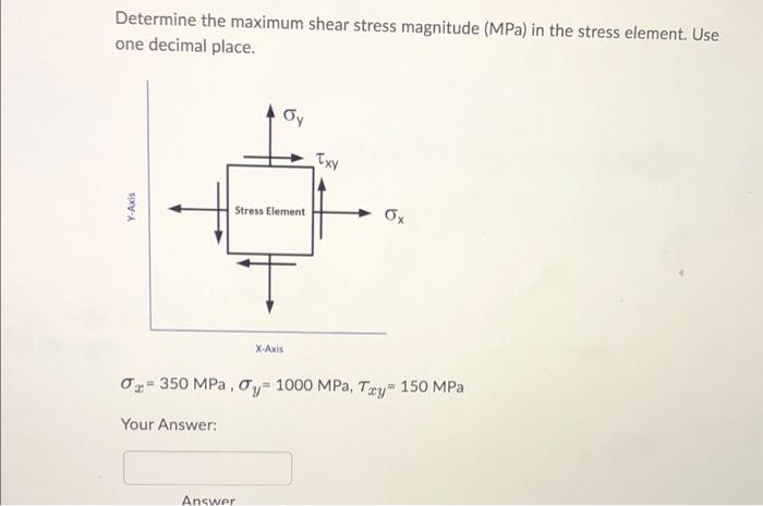 Solved Determine the maximum shear stress magnitude (MPa) in | Chegg.com