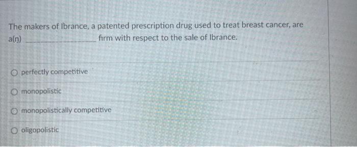 Solved The Makers Of Ibrance A Patented Prescription Dru Chegg Com