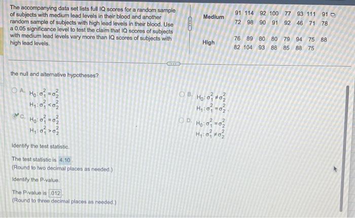 Solved The accompanying data set lists full IQ scores for a | Chegg.com