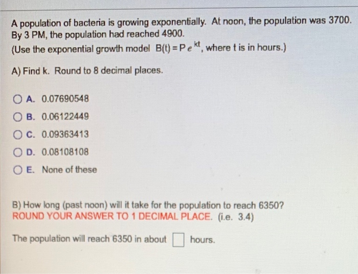 Solved A population of bacteria is growing exponentially. At | Chegg.com