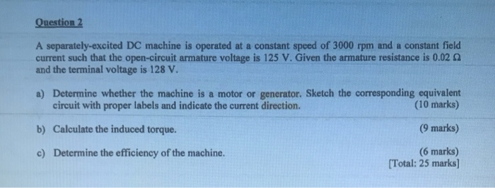 Solved QUESTION 2: [TOTAL 25 marks A separately excited DC