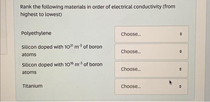 Solved Rank the following materials in order of electrical | Chegg.com