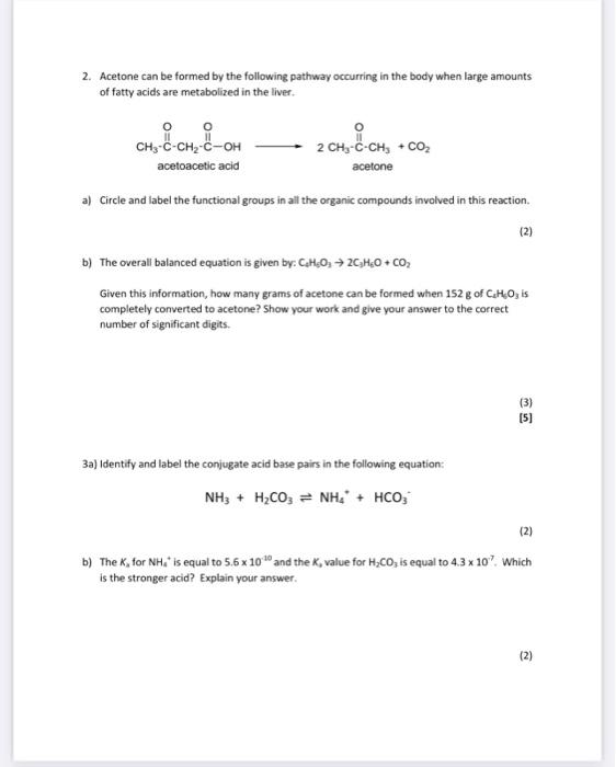 Solved 2. Acetone can be formed by the following pathway | Chegg.com