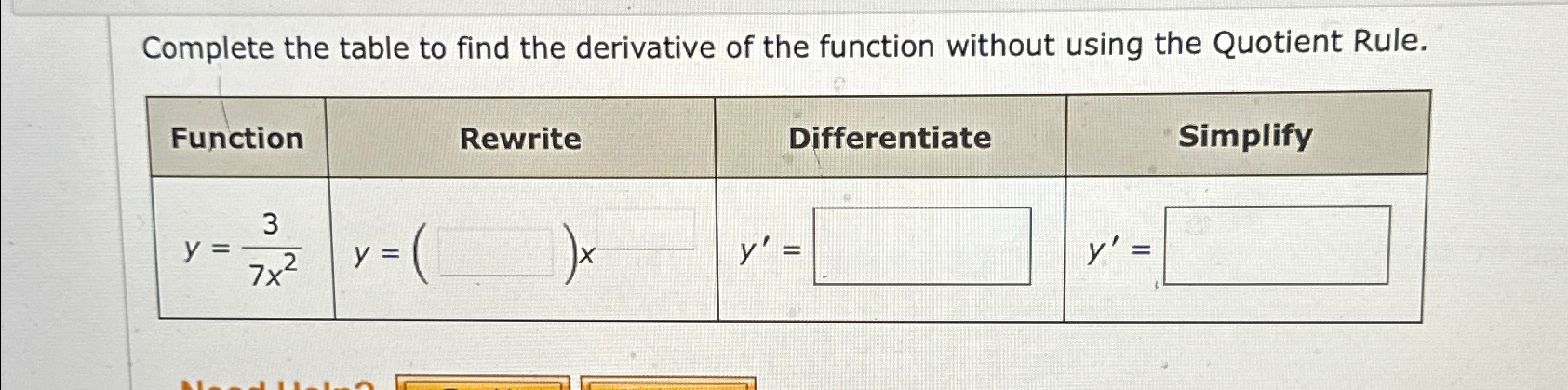 Solved Complete the table to find the derivative of the | Chegg.com