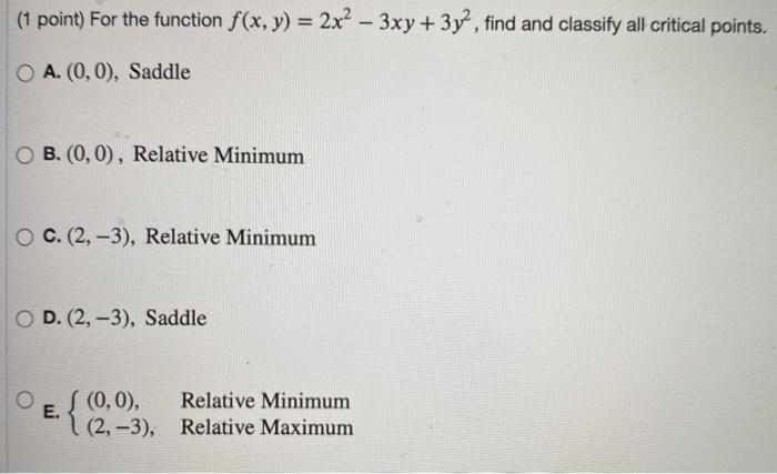 Solved 1 Point For The Function F X Y 2x2 3xy 3y2