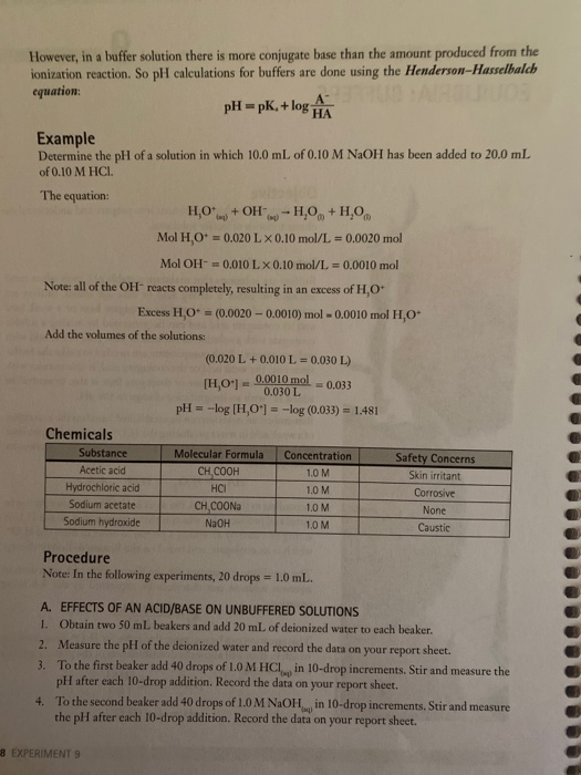 EXPERIMENT 9 EQUILIBRIA BUFFERS Report Sheet (20