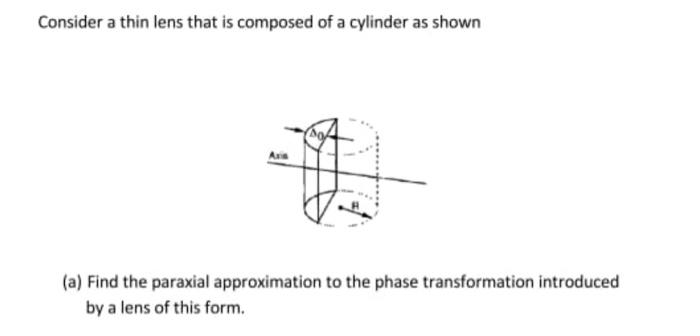 Solved Consider a thin lens that is composed of a cylinder | Chegg.com