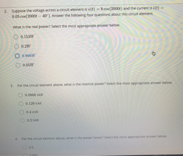 Solved 2. Suppose the voltage across a circuit element is | Chegg.com