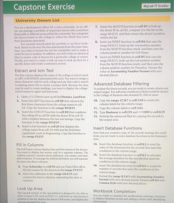 Capstone Exercise MyLab IT Grader 7. Insert the MATCH | Chegg.com