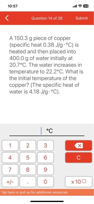 Solved A 150.3 G Piece Of Copper (specific Heat 0.38 J G⋅∘c 