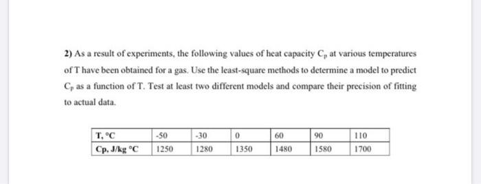 Solved 2) As a result of experiments, the following values | Chegg.com