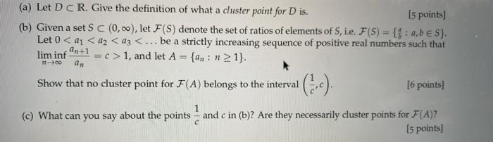 Solved (a) Let D CR. Give the definition of what a cluster | Chegg.com