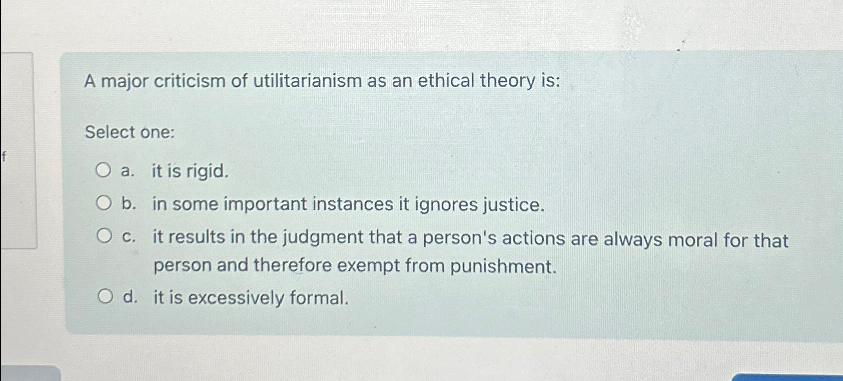 Solved A major criticism of utilitarianism as an ethical | Chegg.com