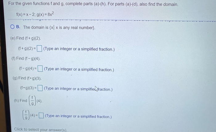 Solved For the given functions and g, complete parts | Chegg.com