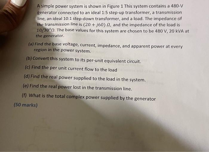 Solved A simple power system is shown in Figure 1 This | Chegg.com