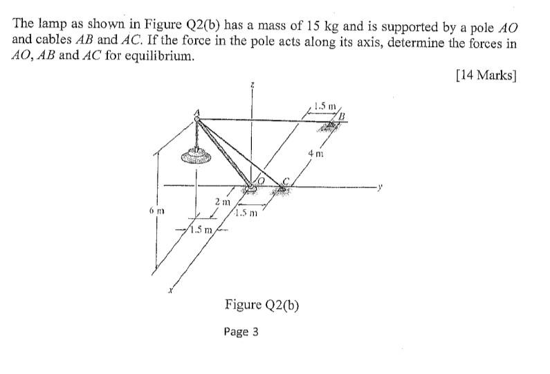 Solved The lamp as shown in Figure Q2(b) has a mass of 15 kg | Chegg.com