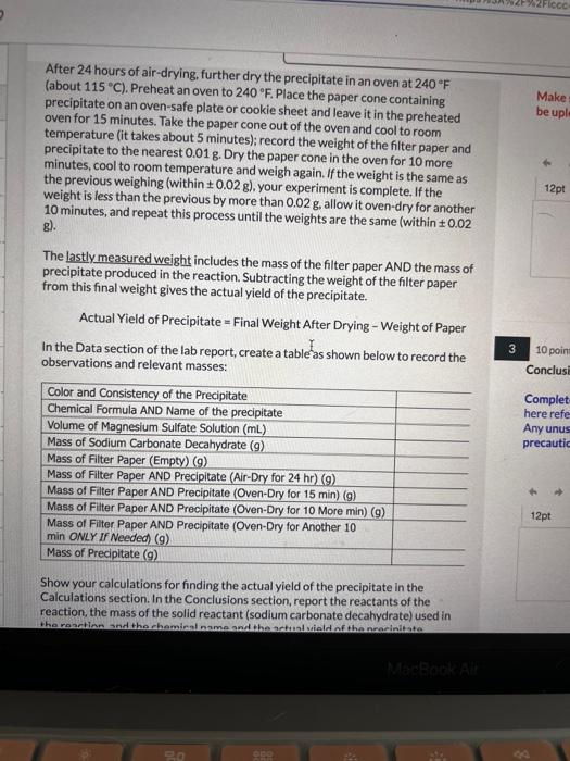 Solved Data For Experiment 11 Introduction To Precipitation Chegg Com
