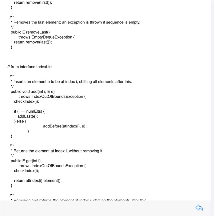 return remove(first(); * Removes the last element; an exception is thrown if sequence is empty. public E removeLast() throws