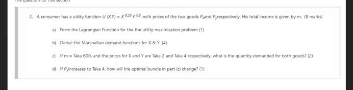 Sc 2 A Consumer Has A Utility Function U Xy X 023 Chegg Com