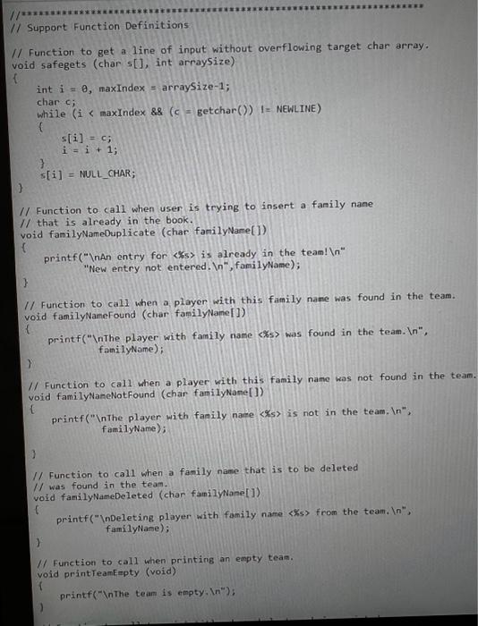 Solved Write a C program team.c that maintains information | Chegg.com