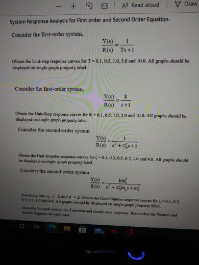 Solved + A Read aloud Draw 1 System Response Analysis for | Chegg.com