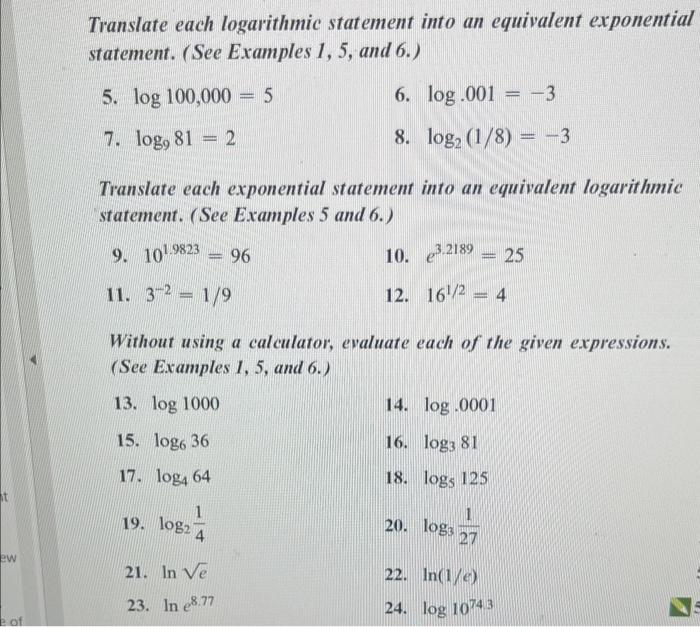 Solved Translate each logarithmic statement into an