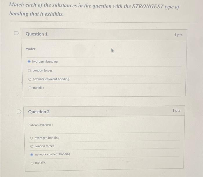 Solved Match each of the substances in the question with the | Chegg.com