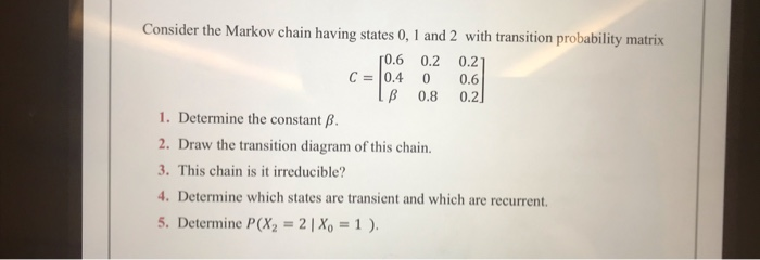 Solved Consider the Markov chain having states 0, 1 and 2 | Chegg.com
